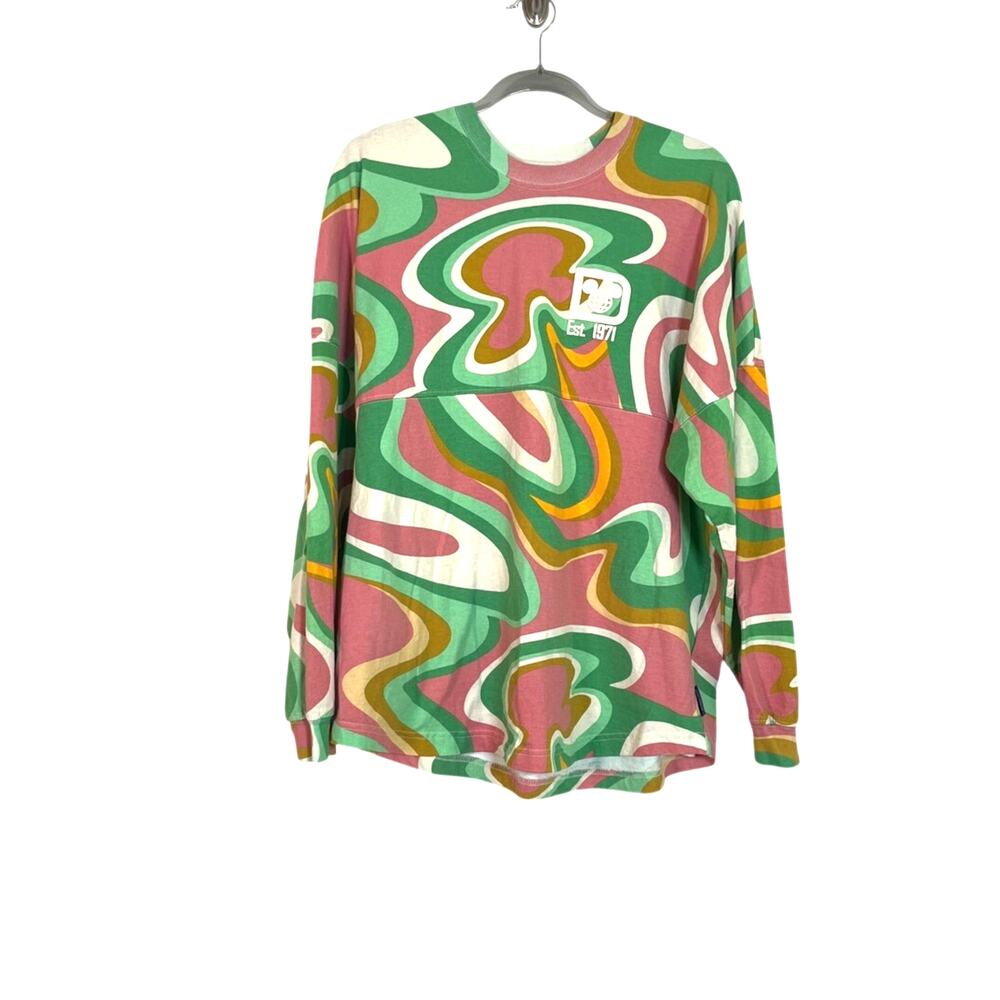 Walt Disney World Retro Swirl Spirit Jersey Pink Green Hidden Mickey Medium